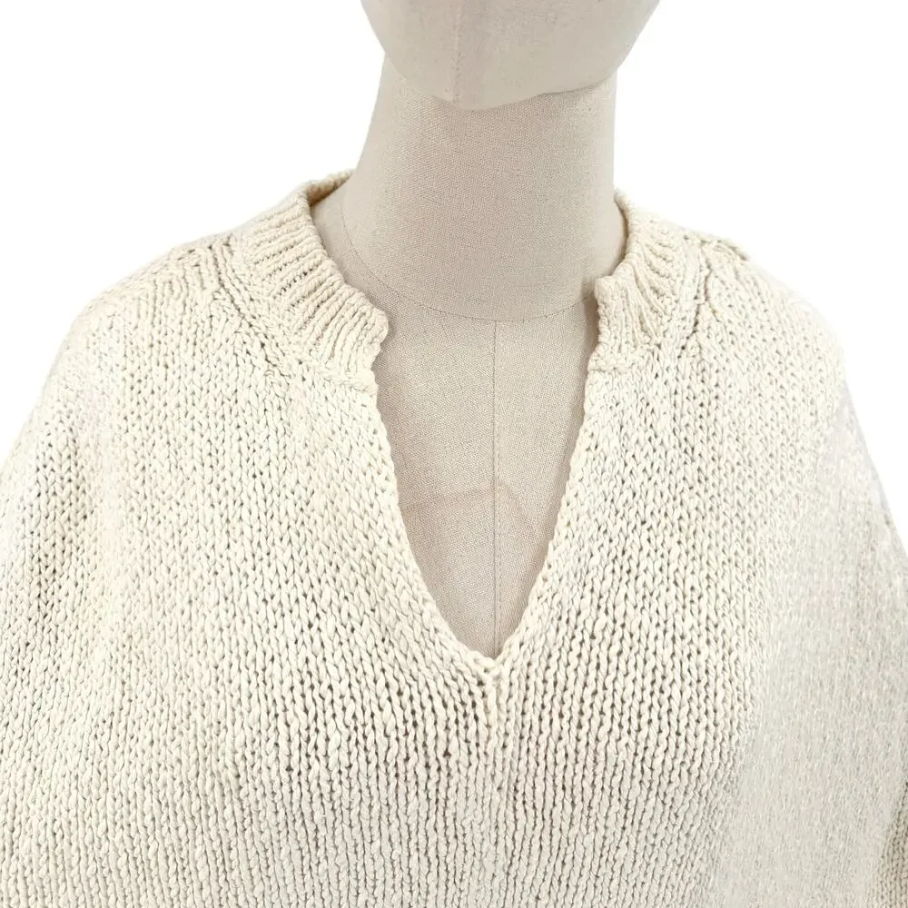 Vintage Y2K Talbots Ivory Pima Cotton Fringe Trim Poncho Sweater